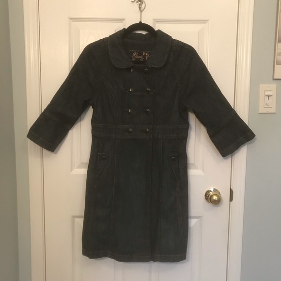 GUESS Long Denim Double Breasted Dress Jacket Stretch M - Picture 4 of 16